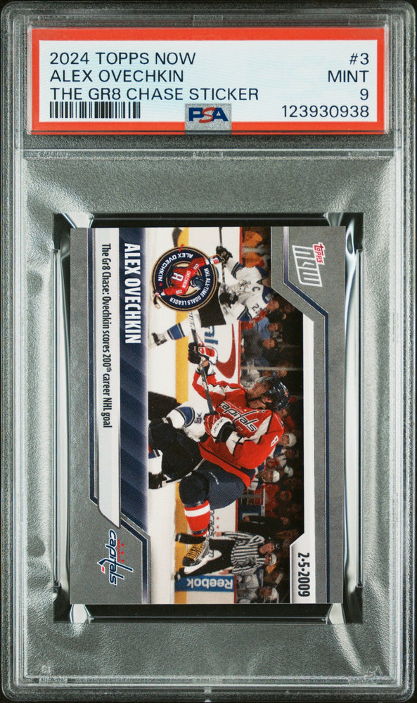 Graded 2024 Topps Now Alex Ovechkin #3 The GR8 Chase Sticker Hockey Card PSA 9 Mint (ONLINE ORDER ONLY)