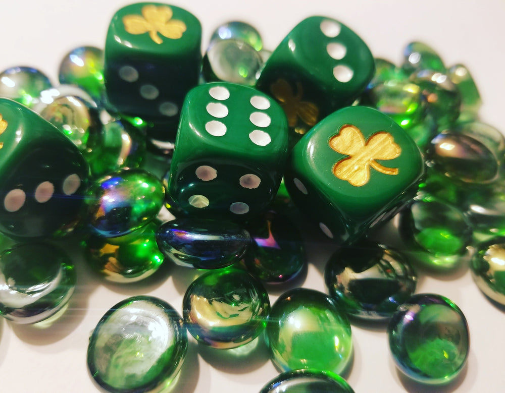 Gold Shamrock Opaque Green Die 16mm D6 Chessex Dice - with White Pips (Online Only)