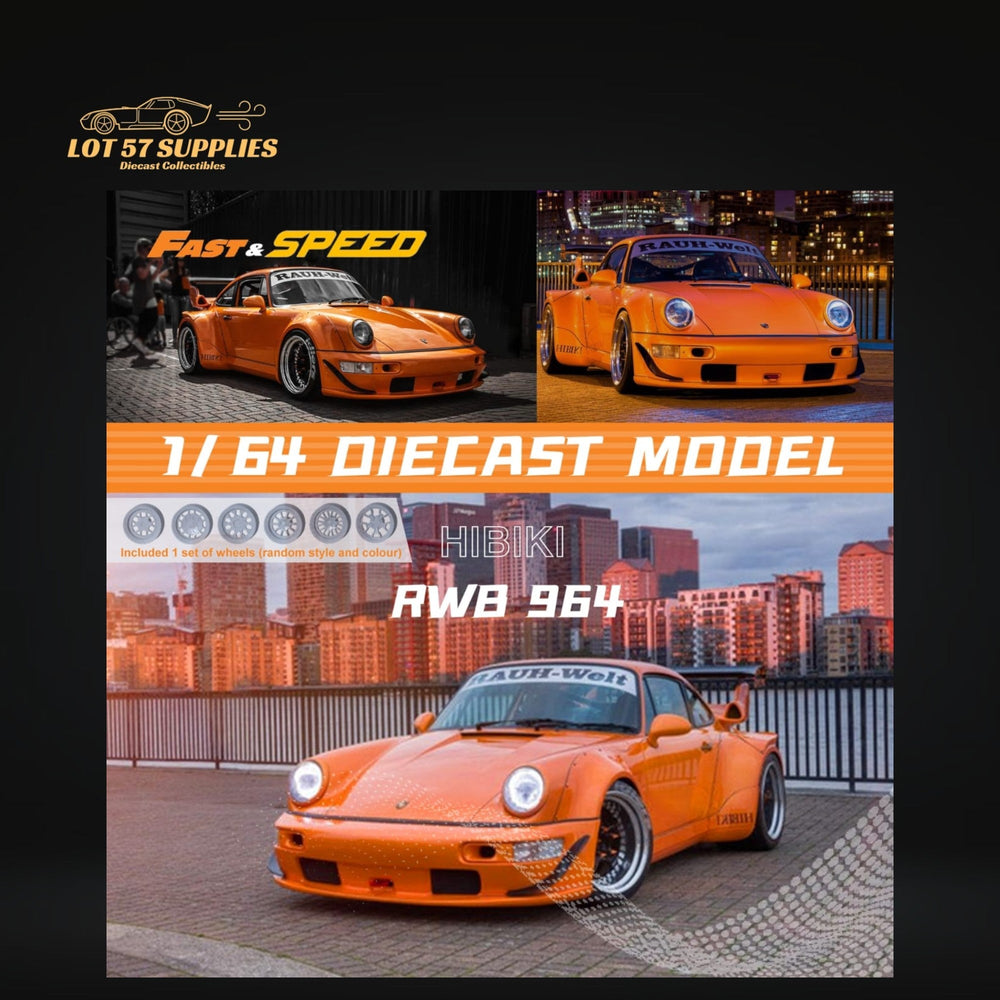 Fast Speed Porsche 964 RWB Widebody HIBIKI GT Version Rear Wing in Orange 1:64 (ONLINE ORDER ONLY)