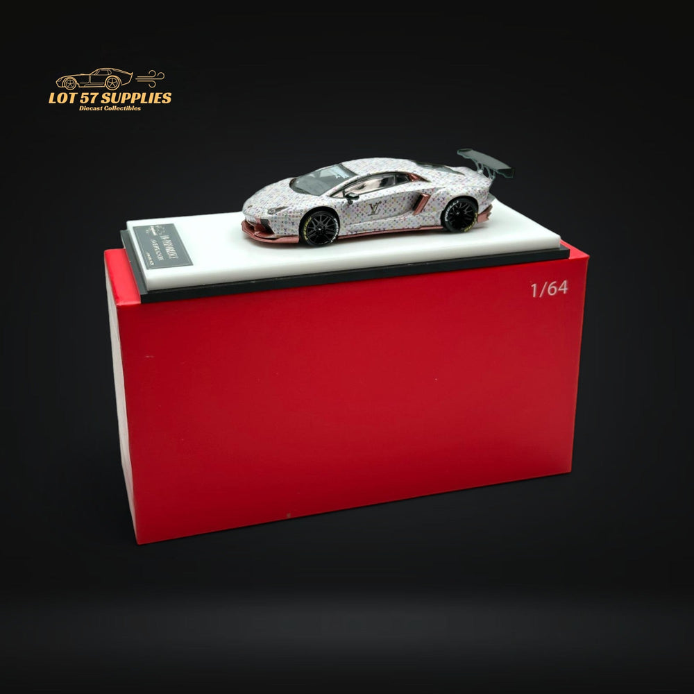 King Model Lamborghini Aventador LP700-4 LB 1.0 White LV Livery 1:64 (ONLINE ORDER ONLY)