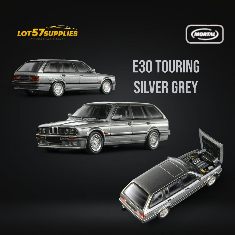 Mortal BMW E30 Touring Wagon in Silver Grey w/ Openable Hood 1:64 (ONLINE ORDER ONLY)