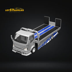 TimeMicro Hino 300 Flatbed Transport Trailer FNF Silver Blue Livery 1:64 (ONLINE ORDER ONLY)