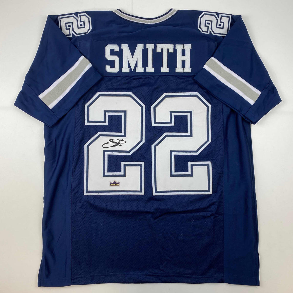 Facsimile Autographed Emmitt Smith Dallas Blue Reprint Laser Auto Football Jersey Size Men's XL (ONLINE ORDER ONLY)