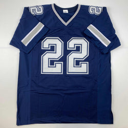 Facsimile Autographed Emmitt Smith Dallas Blue Reprint Laser Auto Football Jersey Size Men's XL (ONLINE ORDER ONLY)