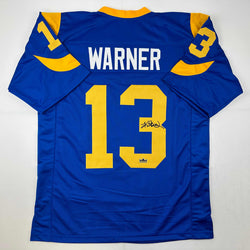 Facsimile Autographed Kurt Warner St. Louis Royal Blue Retro Reprint Laser Auto Football Jersey Size Men's XL (ONLINE ORDER ONLY)