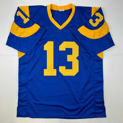 Facsimile Autographed Kurt Warner St. Louis Royal Blue Retro Reprint Laser Auto Football Jersey Size Men's XL (ONLINE ORDER ONLY)