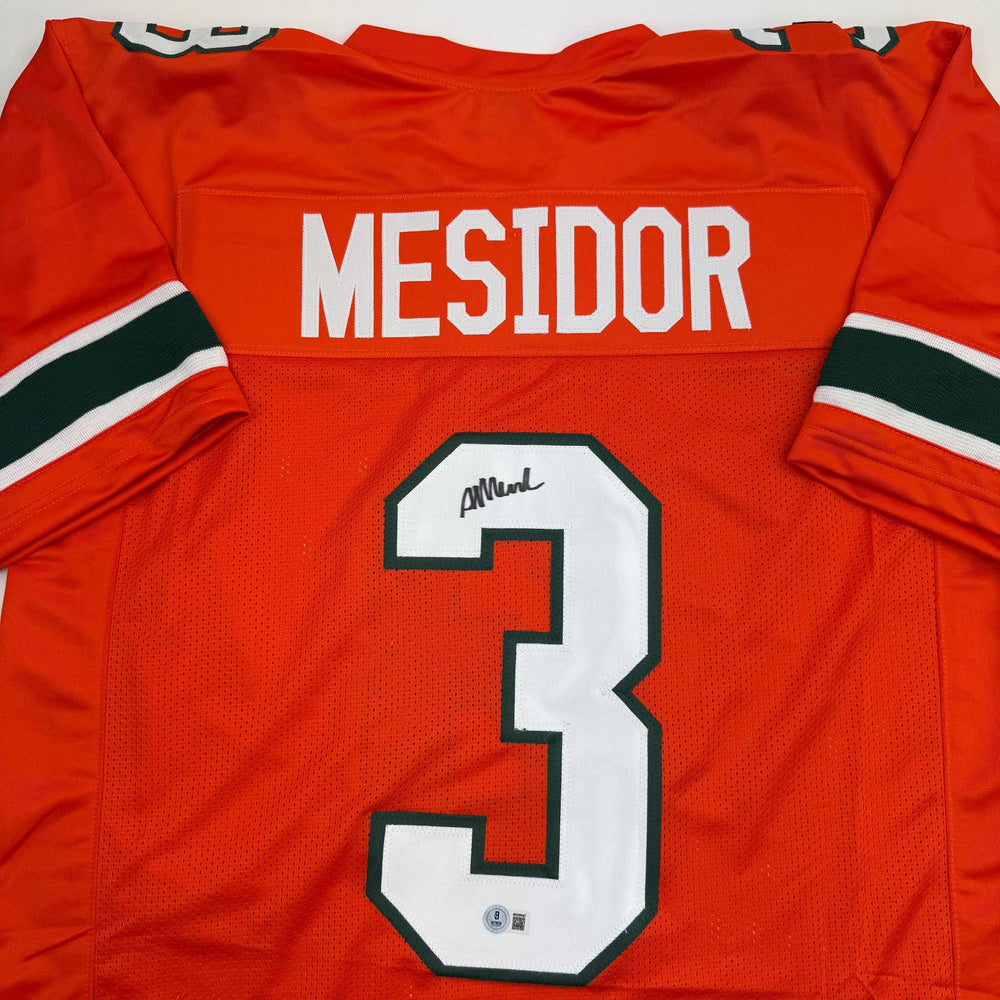 Autographed/Signed Akheem Mesidor Miami Orange College Football Jersey Beckett BAS COA