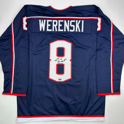 Facsimile Autographed Zach Werenski Columbus Blue Reprint Laser Auto Hockey Jersey Size Men's XL (ONLINE ORDER ONLY)