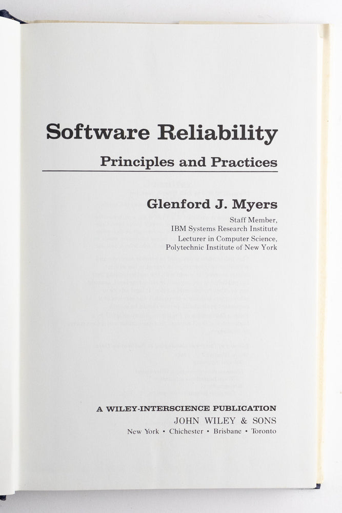 Software Reliability: Principles and Practices (ONLINE ORDER ONLY)