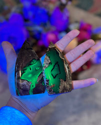 Volcano Agate Teardrop Freeform, UV Fluorescent Green Crystals (ONLINE ORDER ONLY)