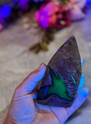 Volcano Agate Teardrop Freeform, UV Fluorescent Green Crystals (ONLINE ORDER ONLY)