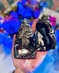 Volcano Agate Teardrop Freeform, UV Fluorescent Green Crystals (ONLINE ORDER ONLY)