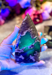 Volcano Agate Teardrop Freeform, UV Fluorescent Green Crystals (ONLINE ORDER ONLY)