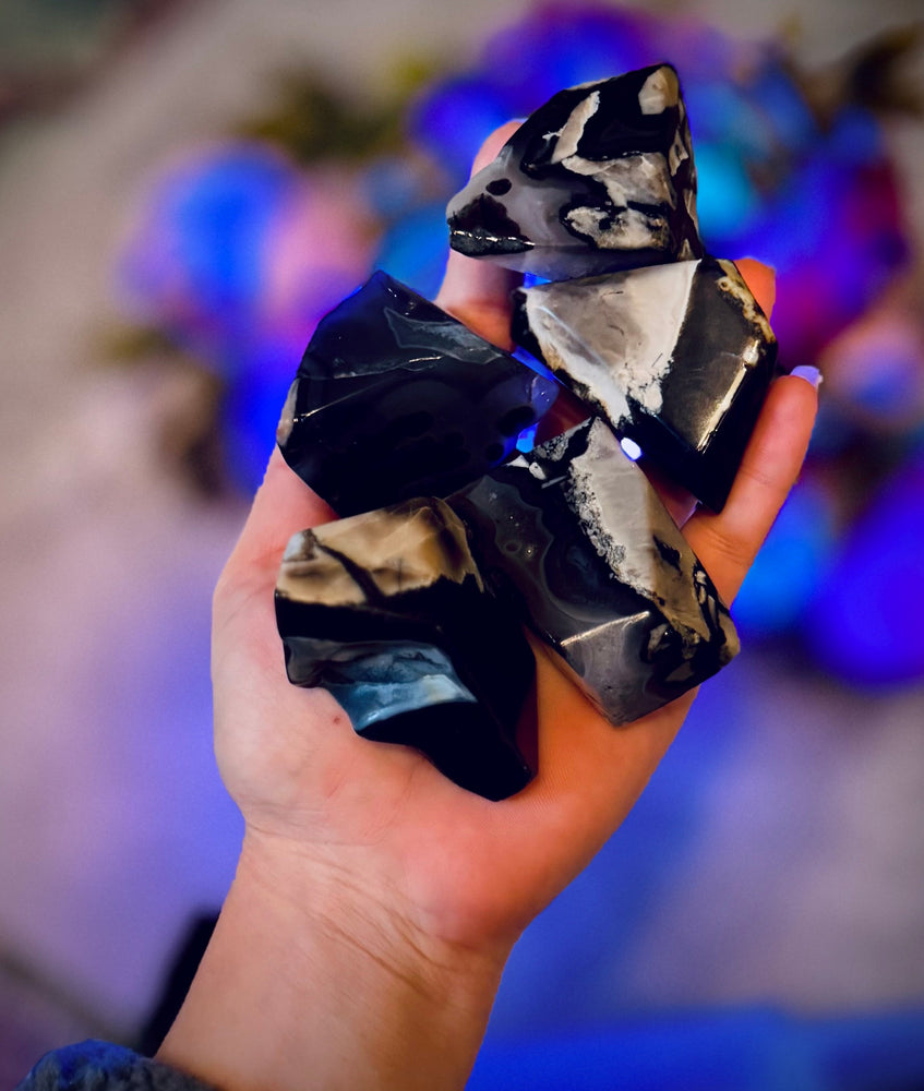 Volcano Agate Tumbled Freecubes, UV Green Fluorescent Minerals (ONLINE ORDER ONLY)