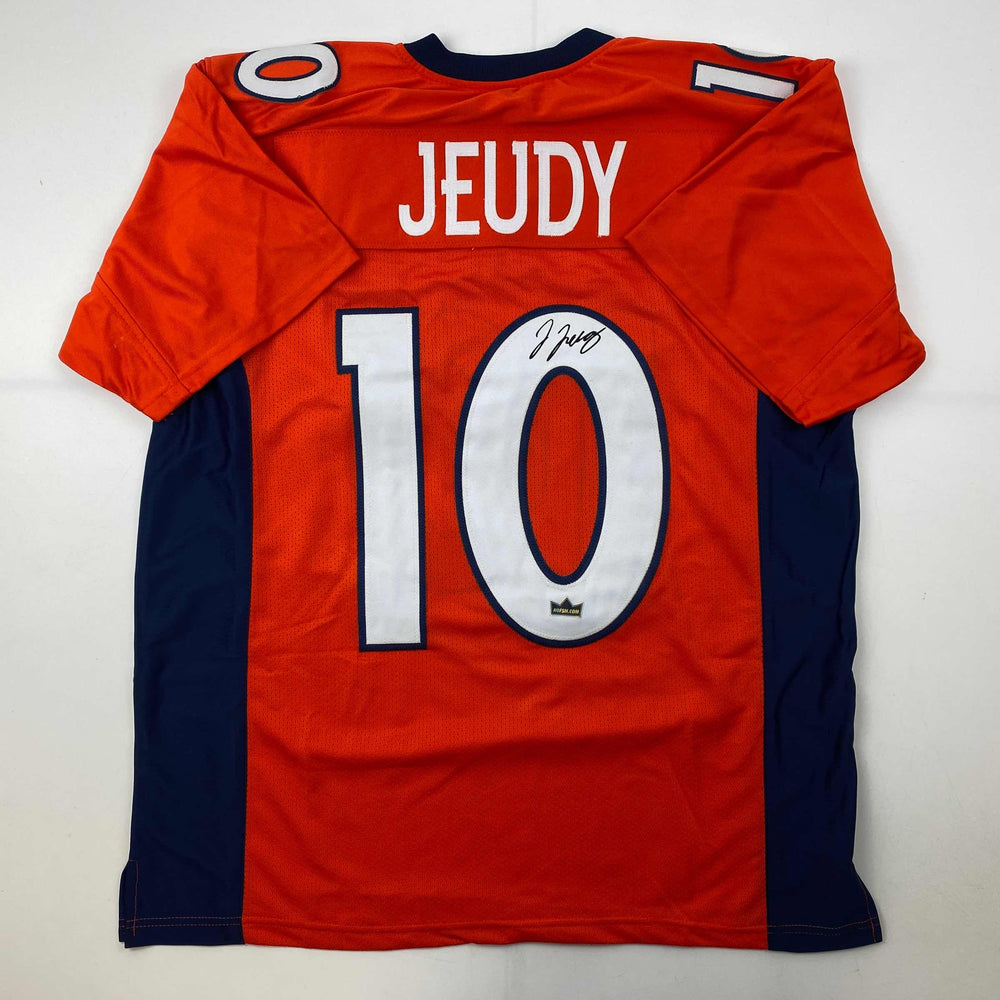 Facsimile Autographed Jerry Jeudy Denver Orange Reprint Laser Auto Football Jersey Size Men's XL (ONLINE ORDER ONLY)