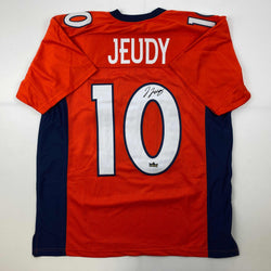 Facsimile Autographed Jerry Jeudy Denver Orange Reprint Laser Auto Football Jersey Size Men's XL (ONLINE ORDER ONLY)