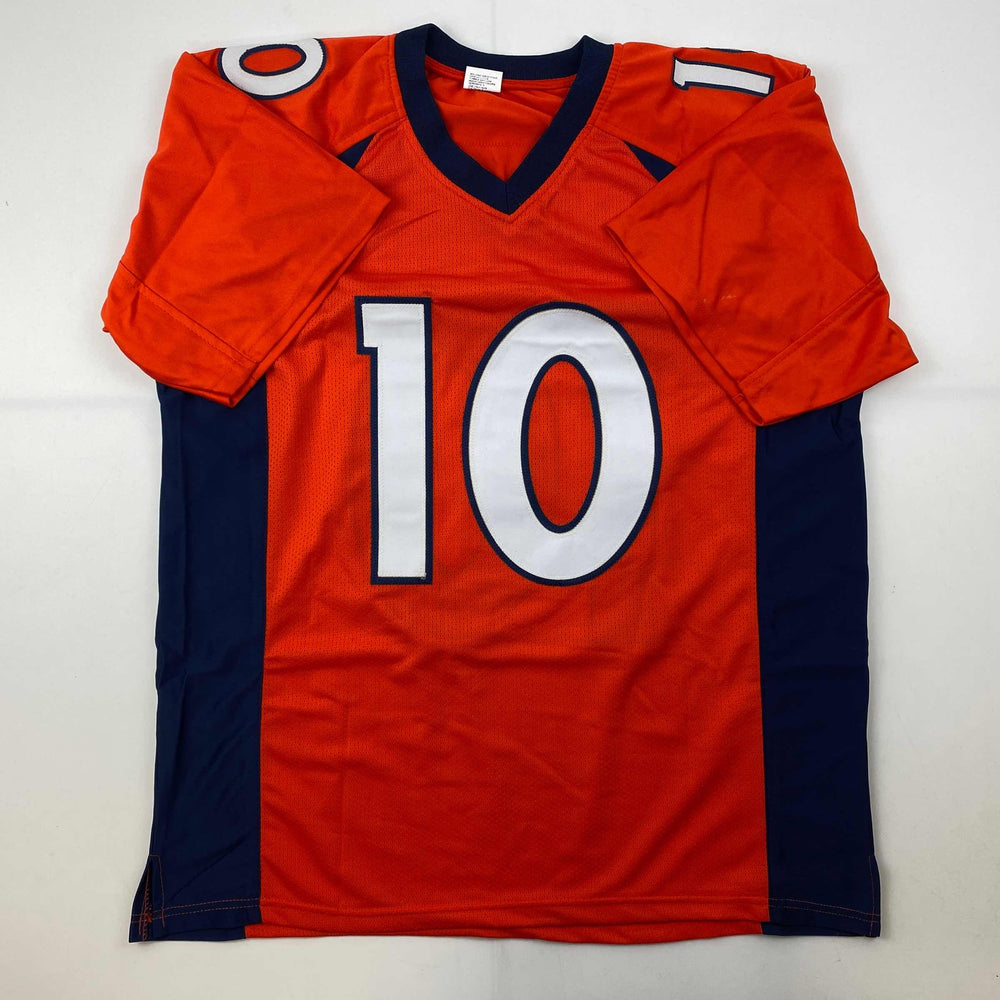 Facsimile Autographed Jerry Jeudy Denver Orange Reprint Laser Auto Football Jersey Size Men's XL (ONLINE ORDER ONLY)