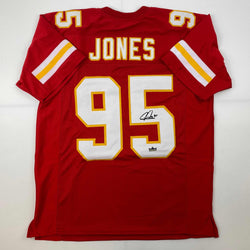 Facsimile Autographed Chris Jones Kansas City Red Reprint Laser Auto Football Jersey Size Men's XL (ONLINE ORDER ONLY)
