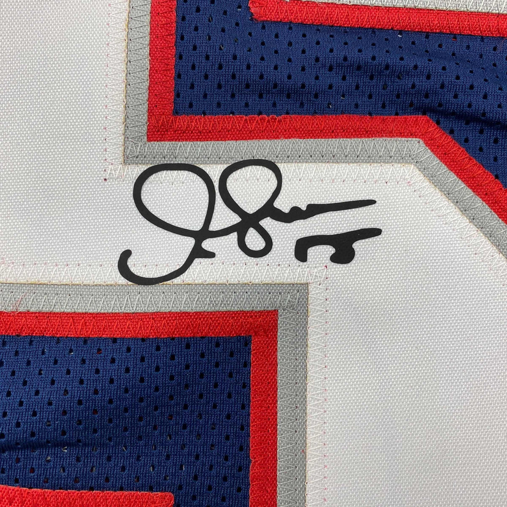 Facsimile Autographed Junior Seau New England Blue Reprint Laser Auto Football Jersey Size Men's XL (ONLINE ORDER ONLY)