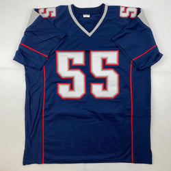 Facsimile Autographed Junior Seau New England Blue Reprint Laser Auto Football Jersey Size Men's XL (ONLINE ORDER ONLY)