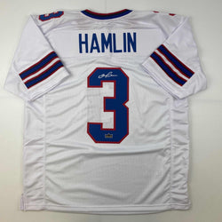 Facsimile Autographed Damar Hamlin Buffalo White Reprint Laser Auto Football Jersey Size Men's XL (ONLINE ORDER ONLY)