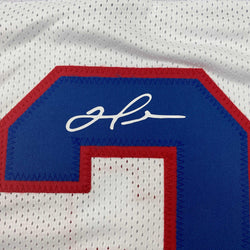 Facsimile Autographed Damar Hamlin Buffalo White Reprint Laser Auto Football Jersey Size Men's XL (ONLINE ORDER ONLY)