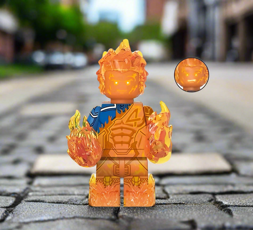 Human Torch on Fire Fantastic 4 Custom Minifigure (ONLINE ORDER ONLY)