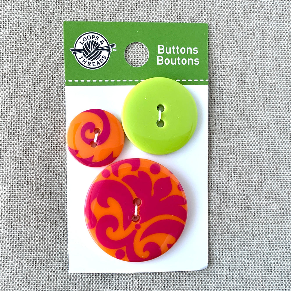 Damask Bright - Loops and Threads - 2 Hole - Assorted Sizes - Orange Pink Green (ONLINE ORDER ONLY)