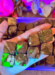 Cheap Volcano Agate Tumbled Cubes, UV Green Fluorescent Minerals (ONLINE ORDER ONLY)