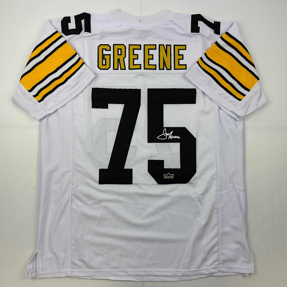 Facsimile Autographed Mean Joe Greene Pittsburgh White Reprint Laser Auto Football Jersey Size Men's XL (ONLINE ORDER ONLY)