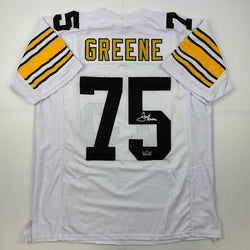 Facsimile Autographed Mean Joe Greene Pittsburgh White Reprint Laser Auto Football Jersey Size Men's XL (ONLINE ORDER ONLY)