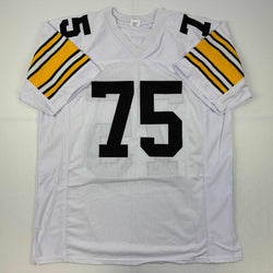 Facsimile Autographed Mean Joe Greene Pittsburgh White Reprint Laser Auto Football Jersey Size Men's XL (ONLINE ORDER ONLY)