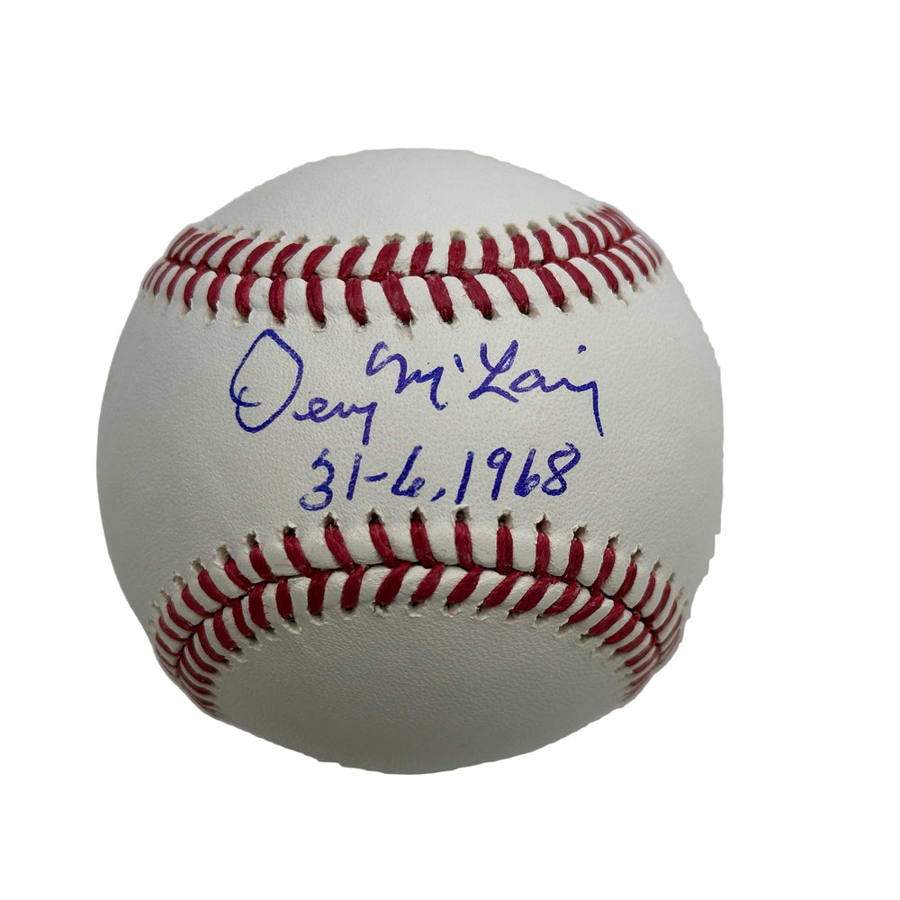 Autographed/Signed Denny McLain 31-6, 1968 Rawlings Official Major League Baseball ROML JSA COA (ONLINE ORDER ONLY)
