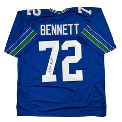 Autographed/Signed Michael Bennett Seattle Blue Retro Football Jersey JSA COA (ONLINE ORDER ONLY)