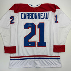 Autographed/Signed Guy Carbonneau Montreal White Hockey Jersey JSA COA (ONLINE ORDER ONLY)