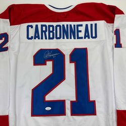 Autographed/Signed Guy Carbonneau Montreal White Hockey Jersey JSA COA (ONLINE ORDER ONLY)