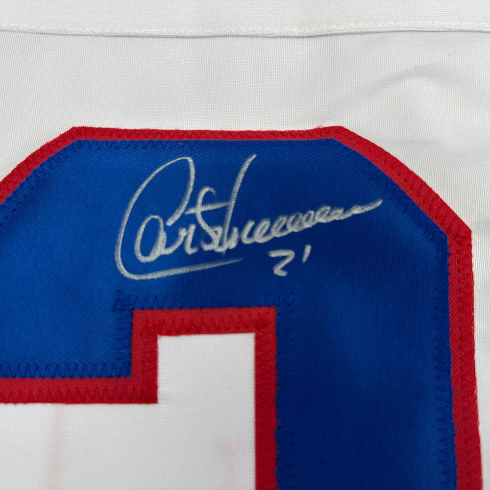 Autographed/Signed Guy Carbonneau Montreal White Hockey Jersey JSA COA (ONLINE ORDER ONLY)