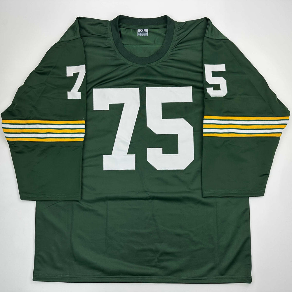 Autographed/Signed Forrest Gregg HOF 77 Green Bay Green Football Jersey JSA COA (ONLINE ORDER ONLY)