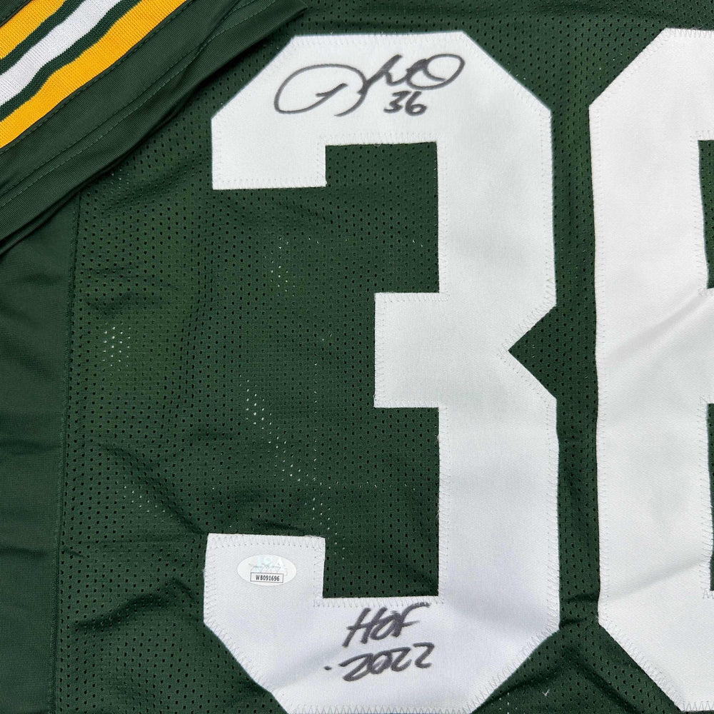 Autographed/Signed Leroy Butler HOF 2022 Green Bay Green Football Jersey JSA COA (ONLINE ORDER ONLY)