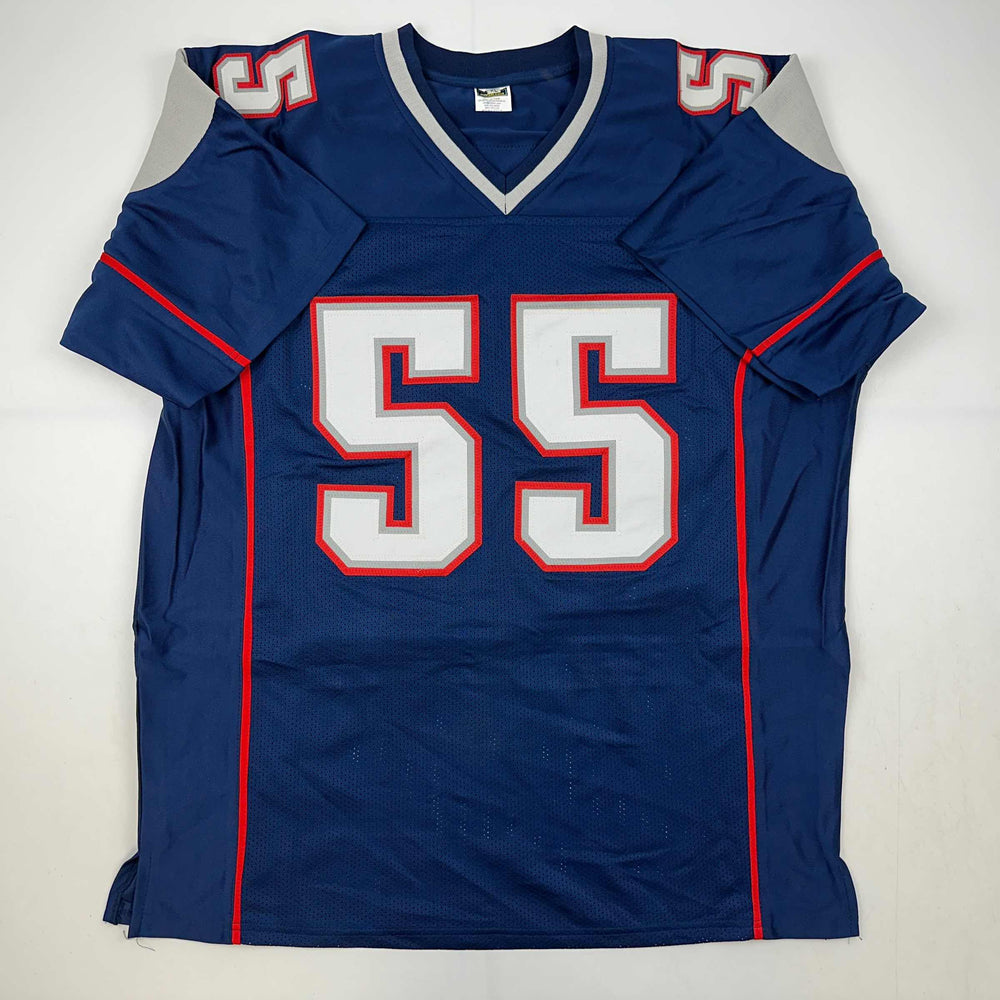 Facsimile Autographed Willie McGinest New England Blue Reprint Laser Auto Football Jersey Size Men's XL (ONLINE ORDER ONLY)