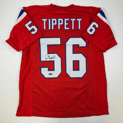 Facsimile Autographed Andre Tippett New England Red Reprint Laser Auto Football Jersey Size Men's XL (ONLINE ORDER ONLY)