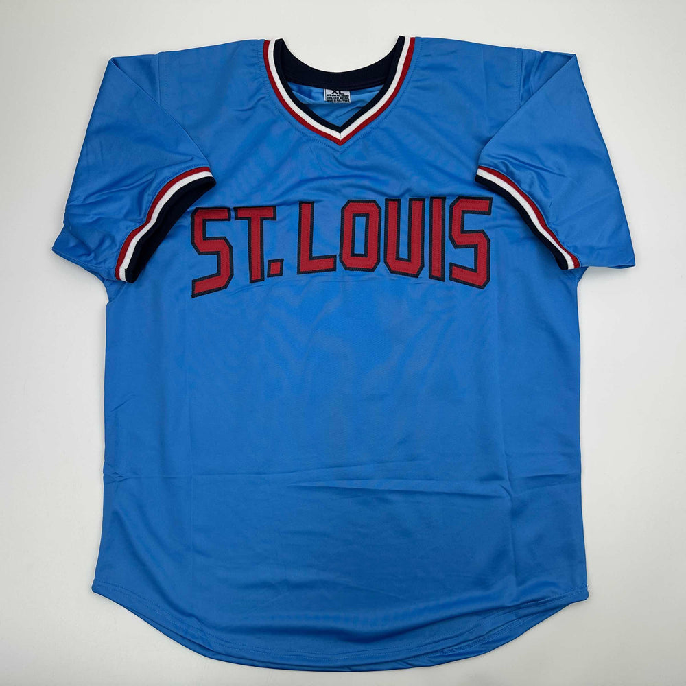 Autographed/Signed Ted Simmons St. Louis Blue Baseball Jersey JSA COA (ONLINE ORDER ONLY)