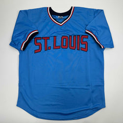 Autographed/Signed Ted Simmons St. Louis Blue Baseball Jersey JSA COA (ONLINE ORDER ONLY)