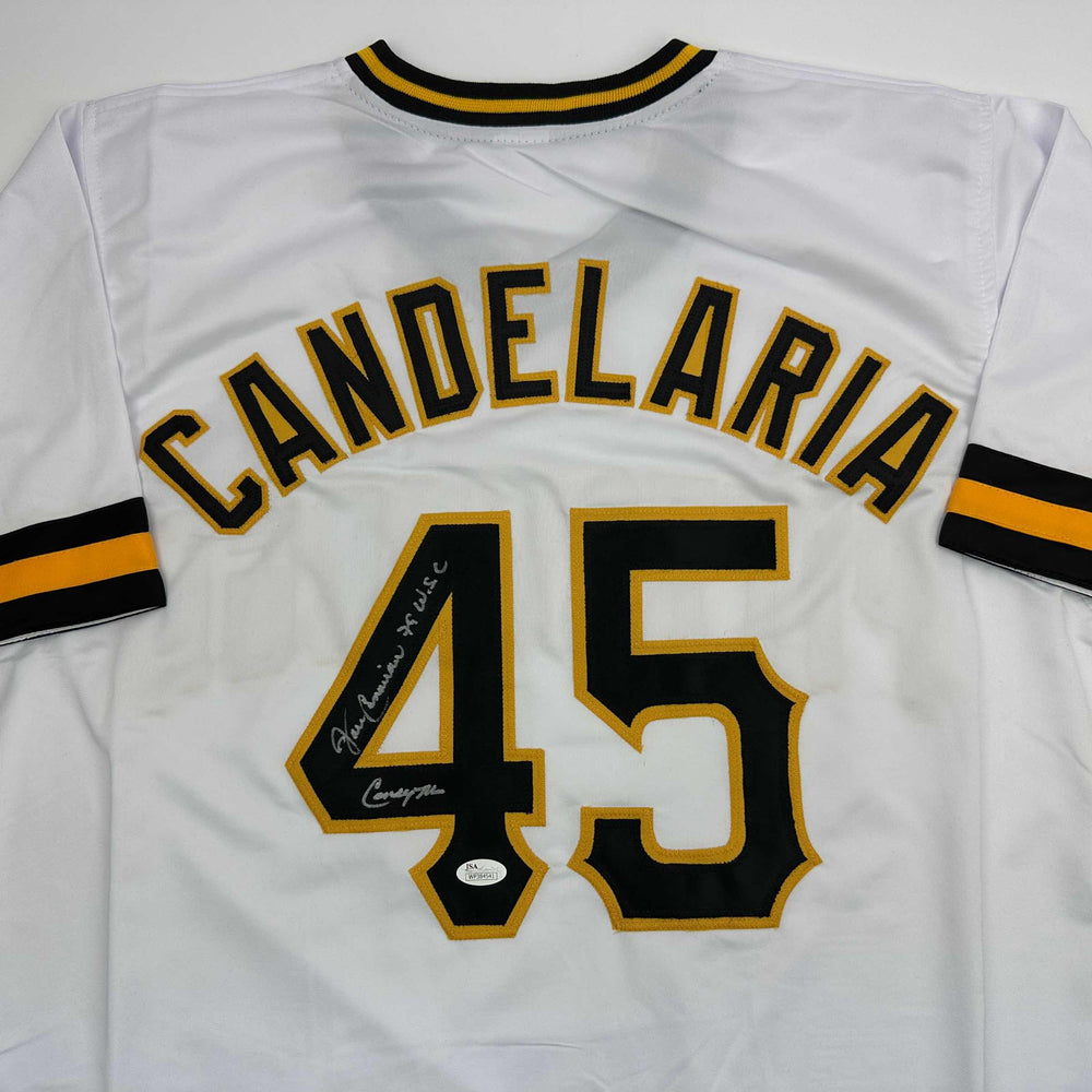 Autographed/Signed John Candelaria Pittsburgh White Baseball Jersey JSA COA (ONLINE ORDER ONLY)