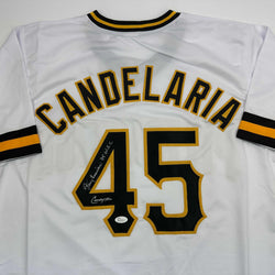 Autographed/Signed John Candelaria Pittsburgh White Baseball Jersey JSA COA (ONLINE ORDER ONLY)