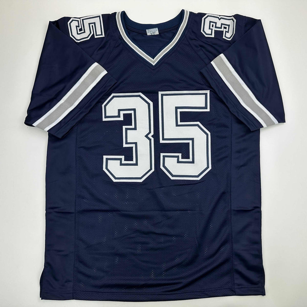 Autographed/Signed DeMarvion Overshown Dallas Blue Football Jersey JSA COA (ONLINE ORDER ONLY)