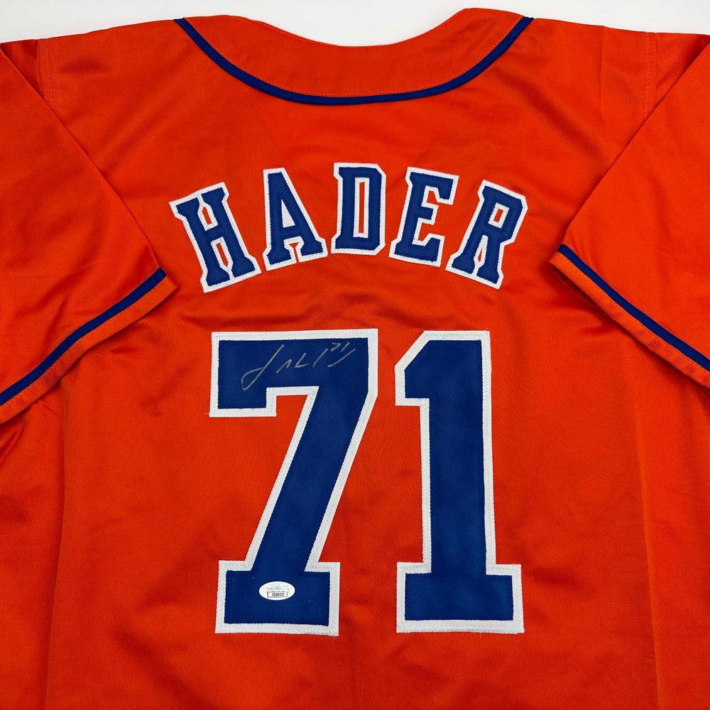 Autographed/Signed Josh Hader Houston Orange Baseball Jersey JSA COA (ONLINE ORDER ONLY)