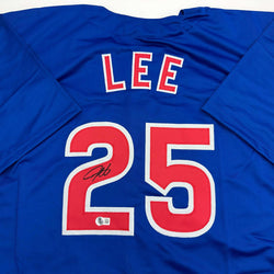 Autographed/Signed Derrek Lee Chicago Blue Baseball Jersey Beckett BAS COA (ONLINE ORDER ONLY)