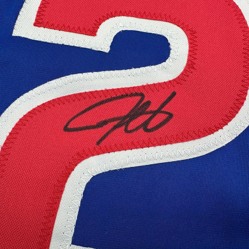 Autographed/Signed Derrek Lee Chicago Blue Baseball Jersey Beckett BAS COA (ONLINE ORDER ONLY)