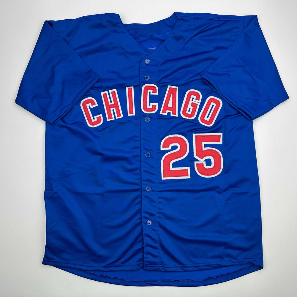 Autographed/Signed Derrek Lee Chicago Blue Baseball Jersey Beckett BAS COA (ONLINE ORDER ONLY)